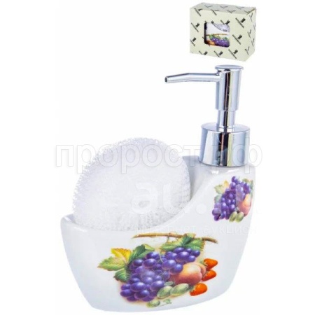 Диспенсер для жидкого мыла с подставкой под губки цветочный декор 102-05041