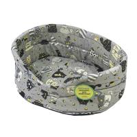 Лежанка овальная стеганая поролоновая хлопок Коты МИКС 42*34*18см/DONBARON