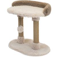Когтеточка Лежанка ПУХ-1 с двумя столбиками джут,пушистый мех 58*36*39см/82054 коричневая/Дарэленд