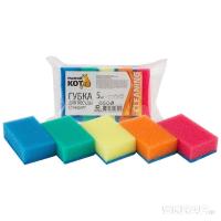 Губка д/посуды (5шт набор) Стандарт 75*45*25мм 310218 /60шт/Рыжий Кот