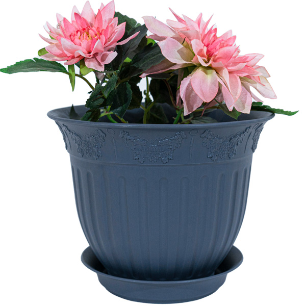 Цветочный горшок Виноград 1,6л антрацит с поддоном 5PL0140  Цветочный горшок Виноград 1,6л антрацит с поддоном 5PL0140