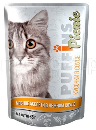Корм для кошек Пуффинс пикник 85г СОУС мясное ассорти Корм для кошек Пуффинс пикник 85г СОУС мясное ассорти