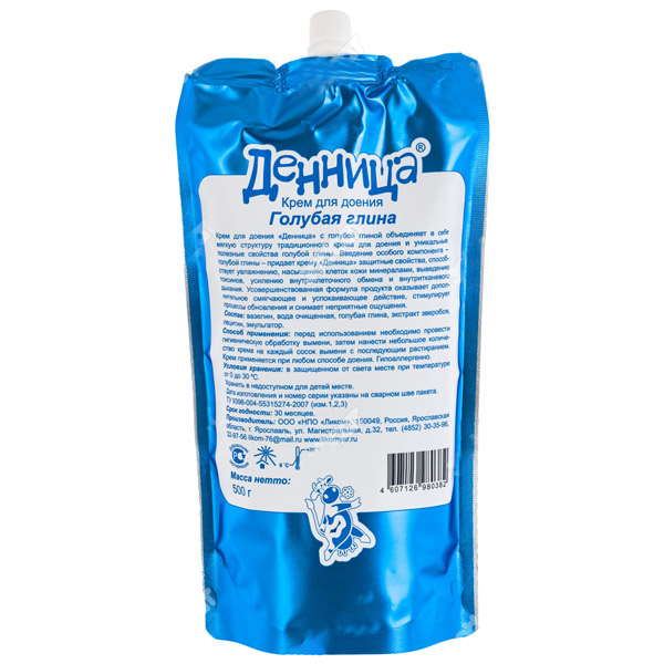 Крем Денница д/доения 0,5кг голубая глина пакет/20шт/Ликом (Россия)