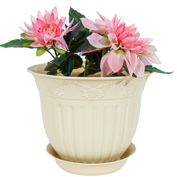 Цветочный горшок Виноград 1,6л кремовый с поддоном 5PL0144  Цветочный горшок Виноград 1,6л кремовый с поддоном 5PL0144