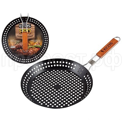 Решетка для гриля 35*30*5,см круглая с антиприг покрытием. деревянной ручкой/24031D   Решетка для гриля 35*30*5,см круглая с антиприг покрытием. деревянной ручкой/24031D