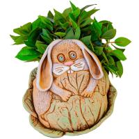 Кашпо Кролик в капусте из глины 118-209/Зол.