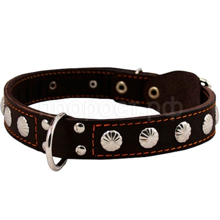 Ошейник кожа 35мм двойной с украшением и кольцом посередине 50-59см/00035041/Каскад/ Ошейник кожа 35мм двойной с украшением и кольцом посередине 50-59см/00035041/Каскад/