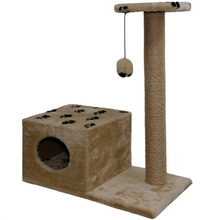 Когтеточка домик с полкой на основании квадратная мех джут коричневый с игрушкой 37*68*80см/DONBARON Когтеточка домик с полкой на основании квадратная мех джут коричневый с игрушкой 37*68*80см/DONBARON