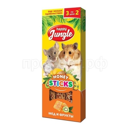Лакомство для мелких грызунов Палочки мед и фрукты Хэппи Джангл  90гр Лакомство для мелких грызунов Палочки мед и фрукты Хэппи Джангл  90гр