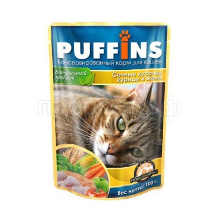 Корм для кошек Пуффинс 100г ЖЕЛЕ курица Корм для кошек Пуффинс 100г ЖЕЛЕ курица
