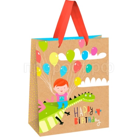 Пакет подарочный 26*32*12см "Happy Birthday. Dragon" выб. лак, крафт MESHU/Рельеф Пакет подарочный 26*32*12см "Happy Birthday. Dragon" выб. лак, крафт MESHU/Рельеф