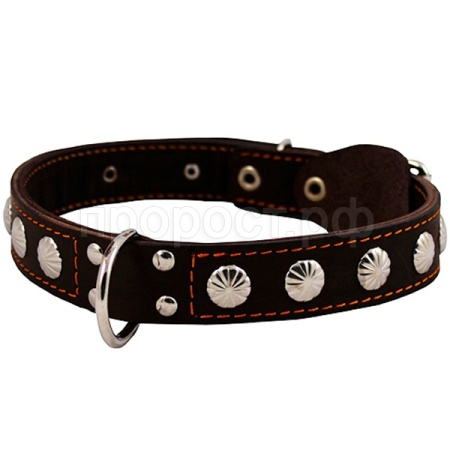 Ошейник кожа 35мм двойной с украшением и кольцом посередине 55-64см/00035043/Каскад/ Ошейник кожа 35мм двойной с украшением и кольцом посередине 55-64см/00035043/Каскад/