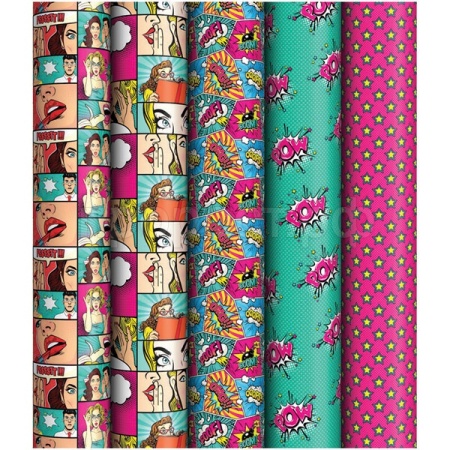 Упаковочная бумага 70*100см "Pop art", глянц., ассорти 5 дизайнов ArtSpace/М100_40609/Рельеф Упаковочная бумага 70*100см "Pop art", глянц., ассорти 5 дизайнов ArtSpace/М100_40609/Рельеф