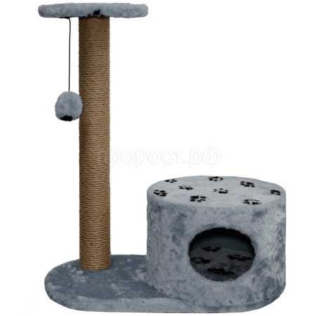 Когтеточка домик с полкой на основании круглая мех джут серый с игрушкой 37*68*80см/DONBARON Когтеточка домик с полкой на основании круглая мех джут серый с игрушкой 37*68*80см/DONBARON