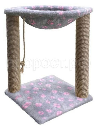 Когтеточка зверье мое столбик №3 с гамаком, джут розовая пантера Когтеточка зверье мое столбик №3 с гамаком, джут розовая пантера