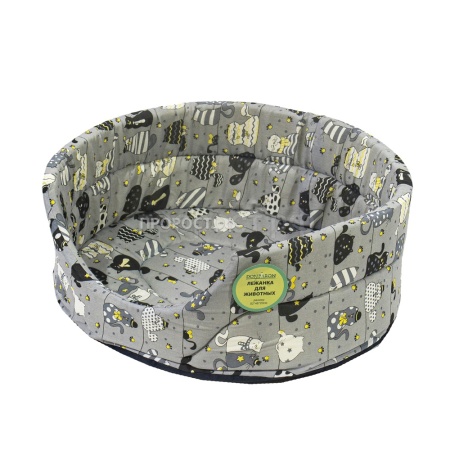 Лежанка овальная стеганая поролоновая хлопок Коты МИКС 52*46*20см/DONBARON Лежанка овальная стеганая поролоновая хлопок Коты МИКС 52*46*20см/DONBARON