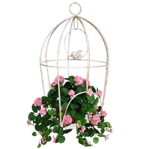 Клетка с птицей садовый декор РЗДИ белый антик/1шт