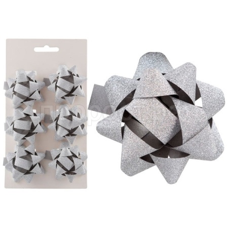 Бант Рождественский  6шт 5см серебро/007714 Бант Рождественский  6шт 5см серебро/007714