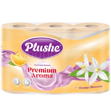 Туалетная бумага 3 слоя "Plushe Premium Aroma" 6рулонов*15м Orange Blossom