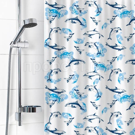 Штора для ванной 180*180см Дельфины белые New п/э 6984-008