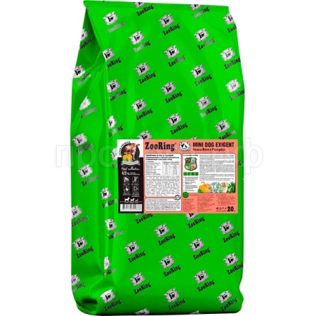 Собаки ZooRing Mini Exigent телятина/рис/тыква д/взр.собак мини пород 20кг/792376